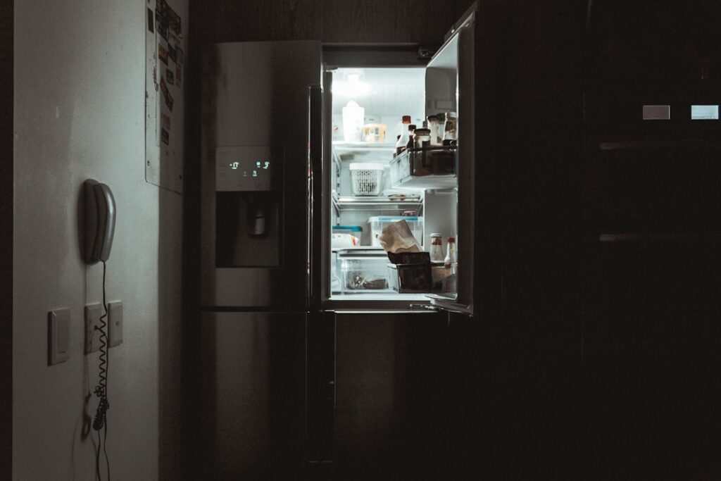 Open refrigerator door showing interior with food items, illustrating refrigerator troubleshooting. Photo by Ashim D'Silva on Unsplash